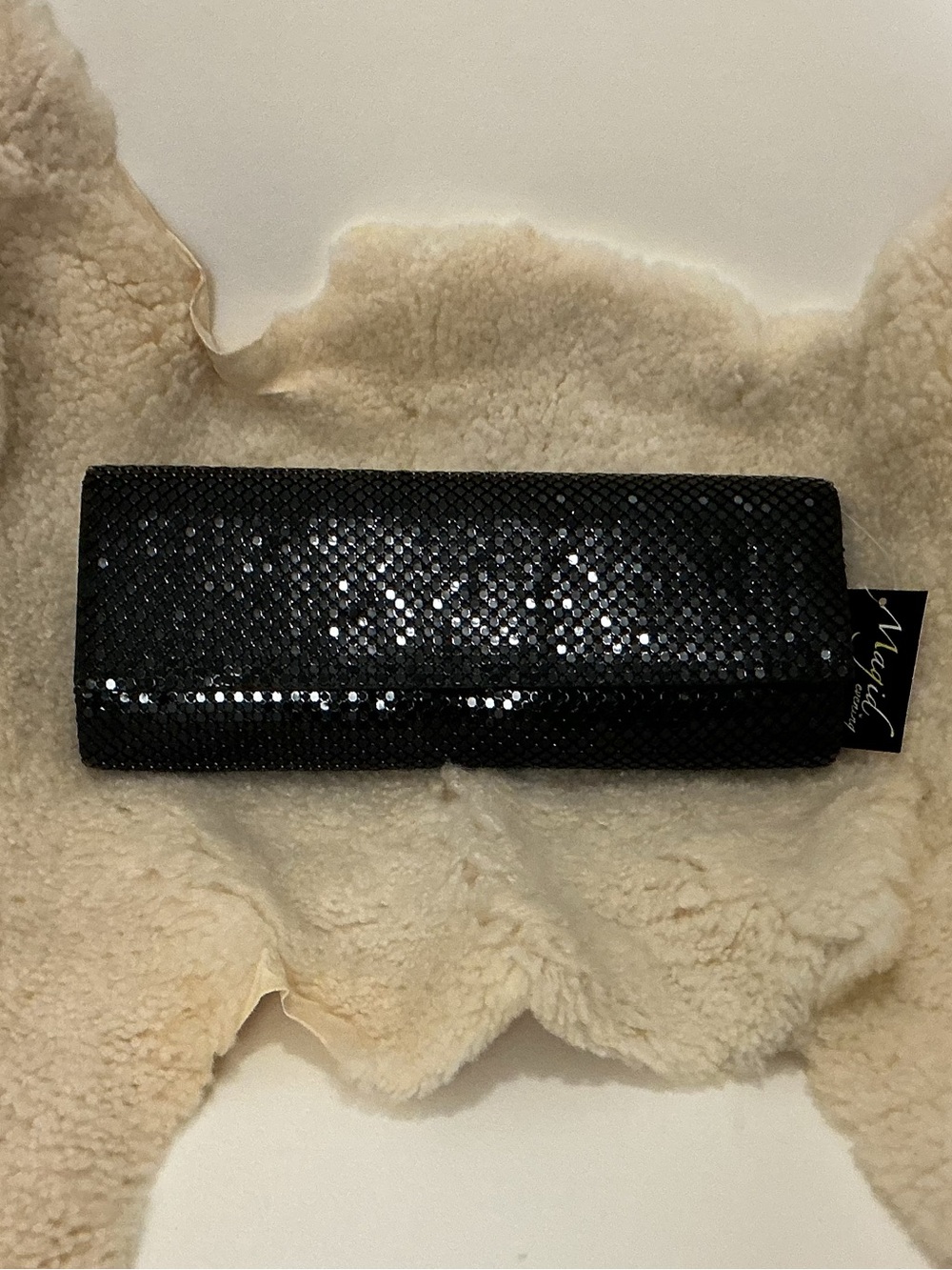 Magid Black Sequin Fold-Over Clutch